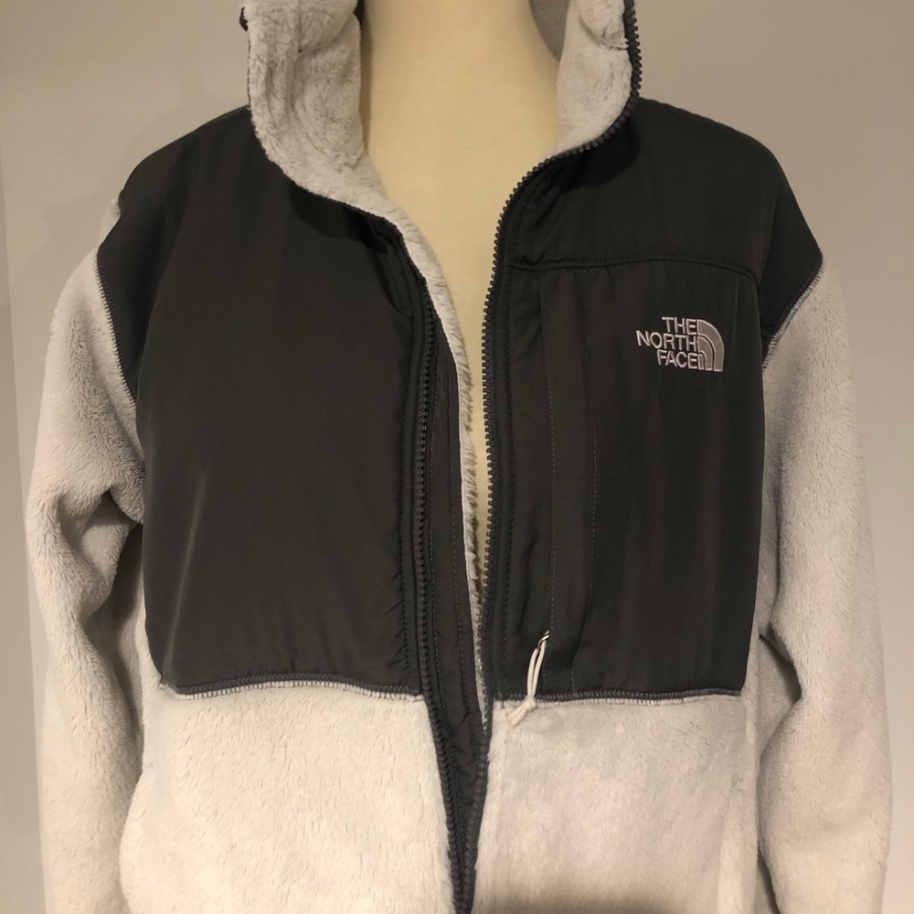 White Furry North Face ZIP Up